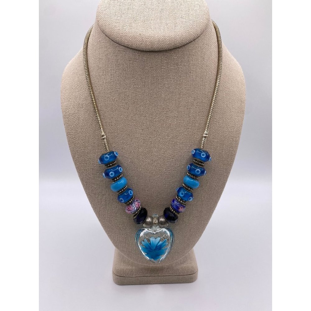 Vintage MURANO heart necklace on Pandora style chain | Pandora style charm neckl